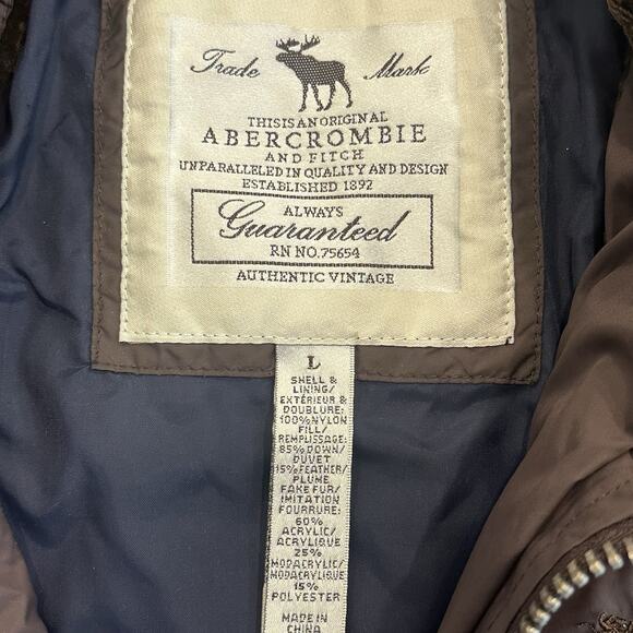Vintage Abercrombie & Fitch Womens Large Brown Quilted Puffer Down Jacket Coat - Picture 5 of 10